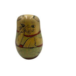 Hand-Painted Wooden Cat Nesting Dolls 5-Piece Set Animal Theme Collectible Gift